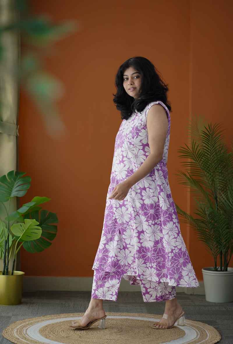 Piku lavender white floral co-ord set