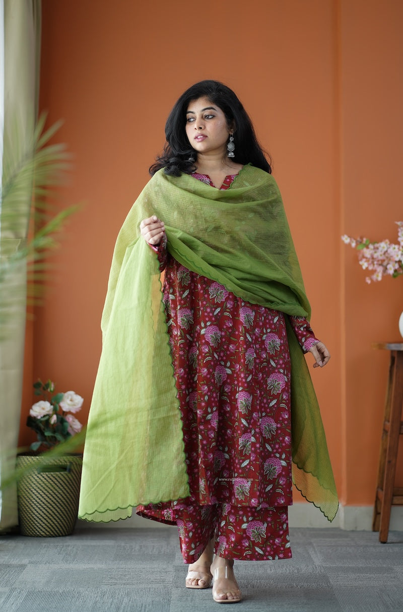 nyra red 3-piece cotton co-ord set
