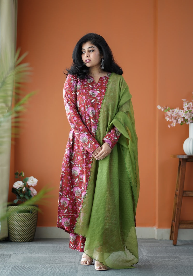 nyra red 3-piece cotton co-ord set