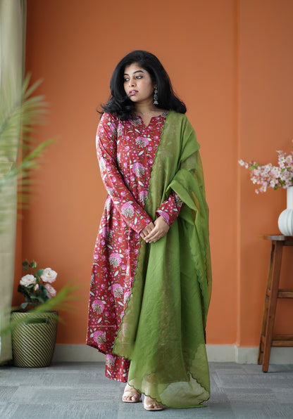 Nyra Red 3-Piece Cotton Co-ord set