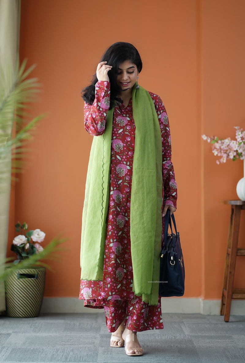 nyra red 3-piece cotton co-ord set