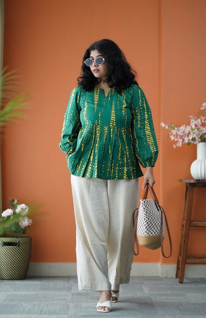 Dark Green Cotton Short Top