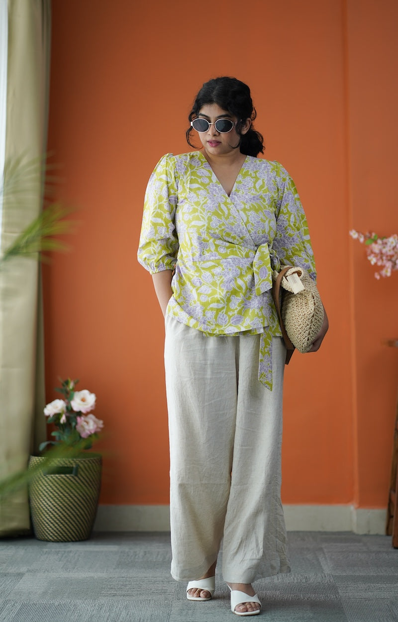 green cotton wrap top