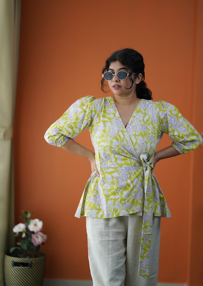 green cotton wrap top