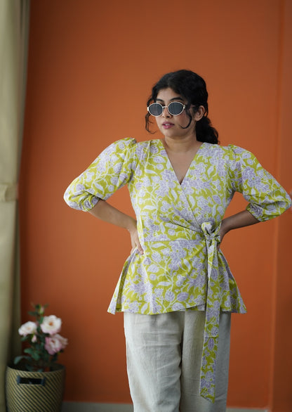 Green Cotton Wrap Top