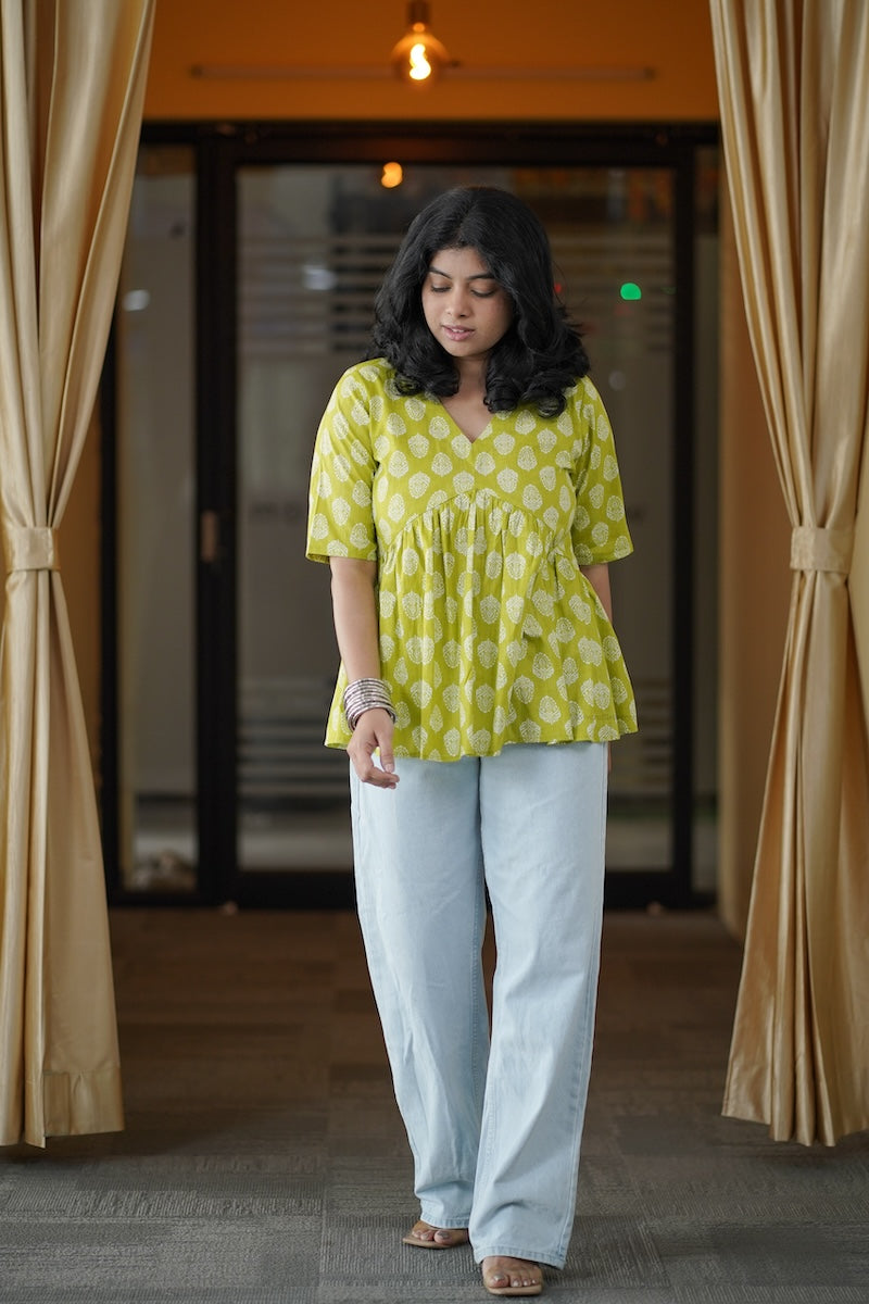 lime green alia cut short kurti