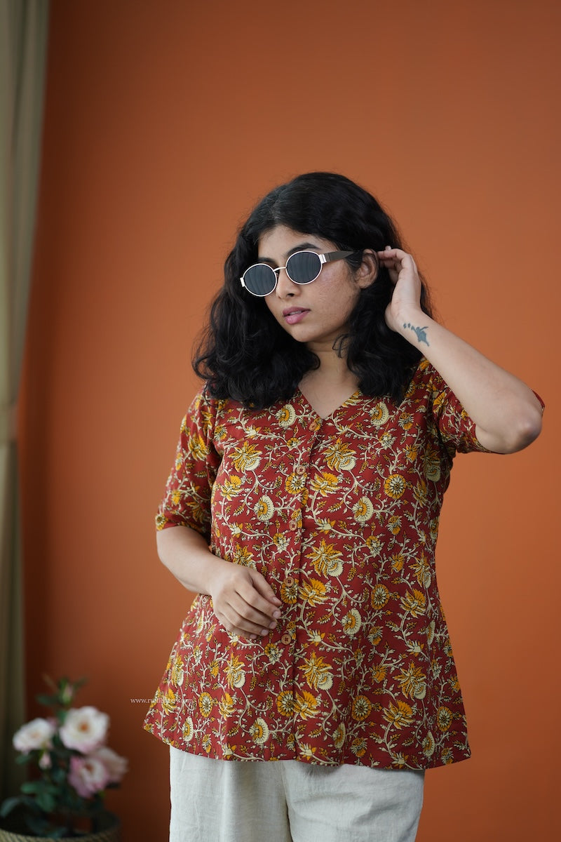 rust cotton wrap top