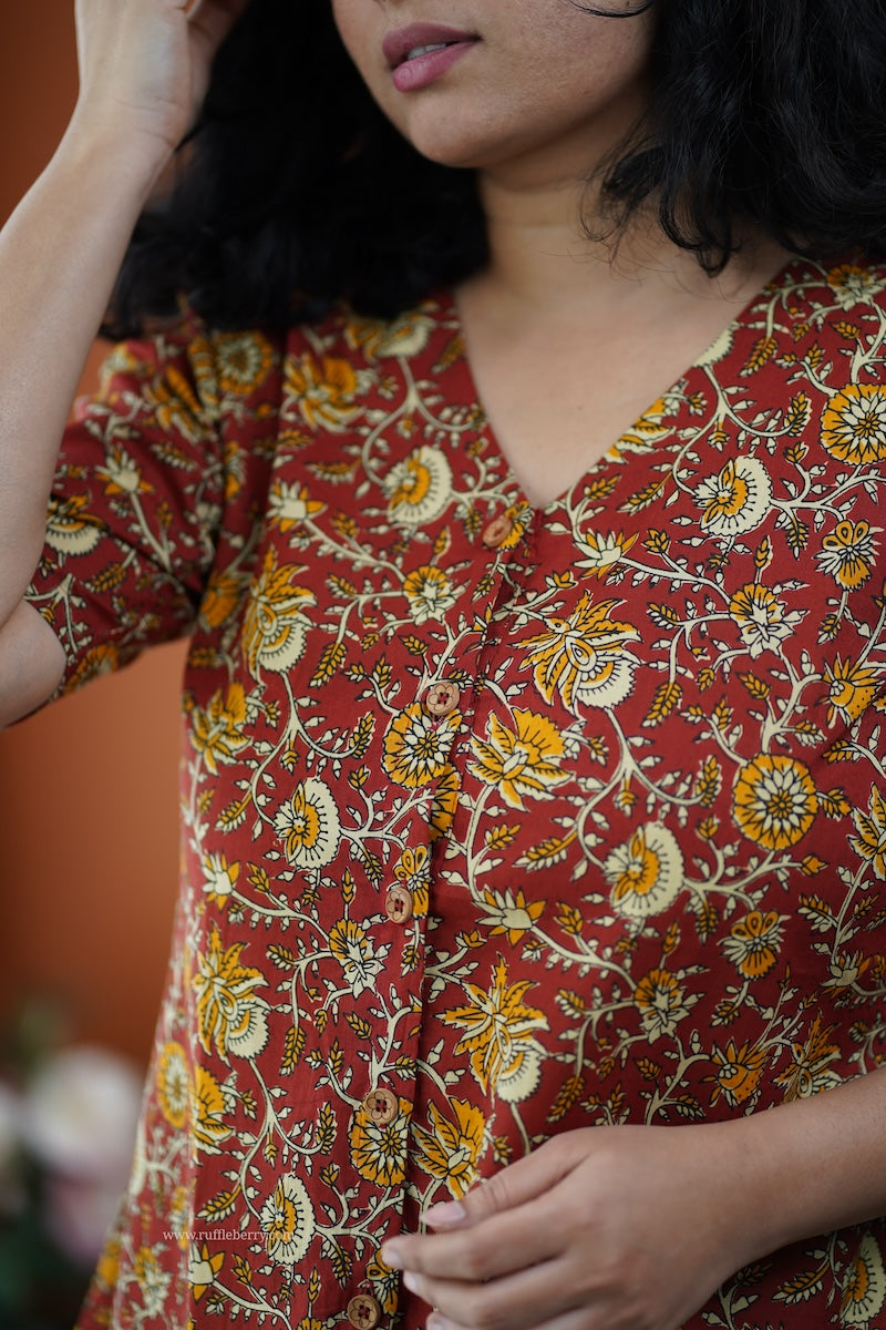 rust cotton wrap top