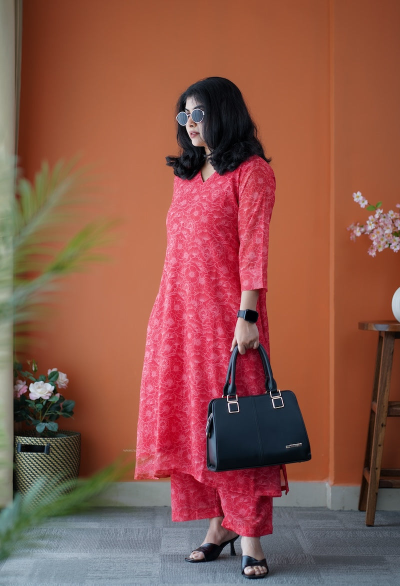 taara red georgette co-ord set