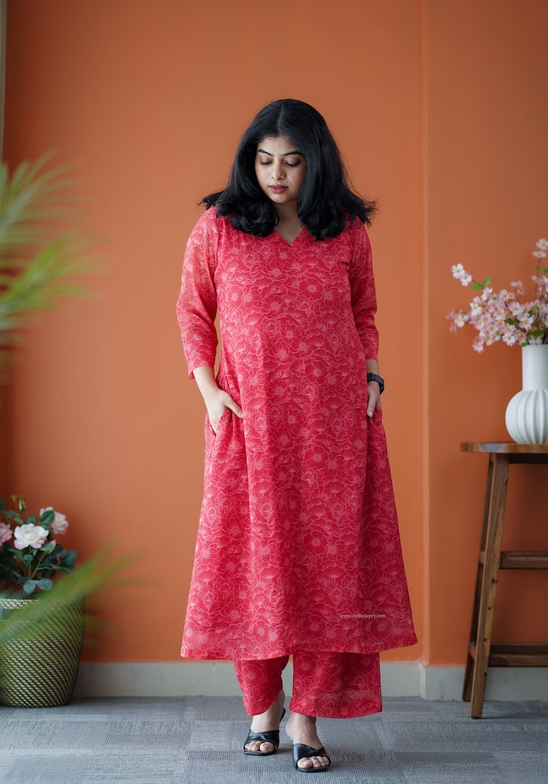 taara red georgette co-ord set