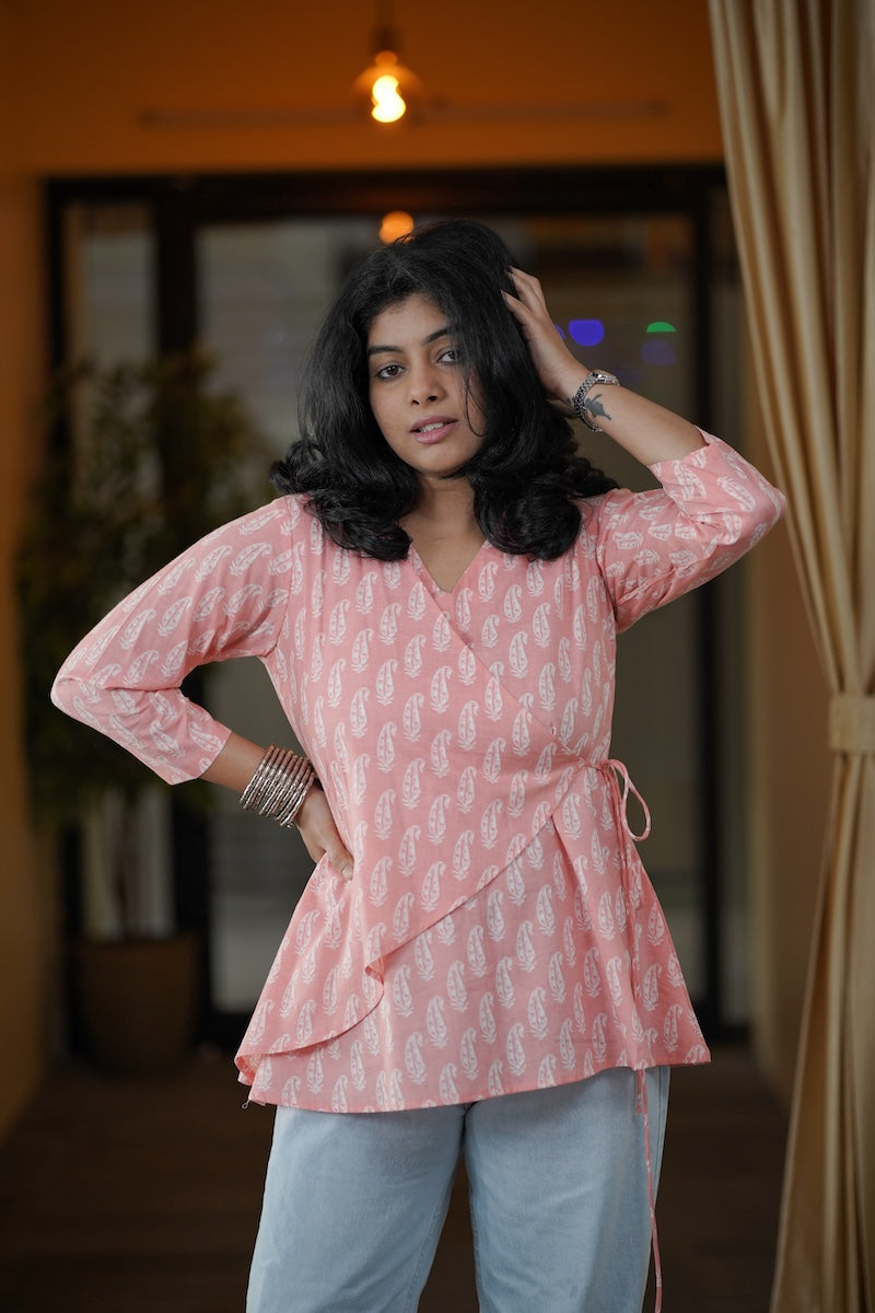 pastel wrap style short kurti