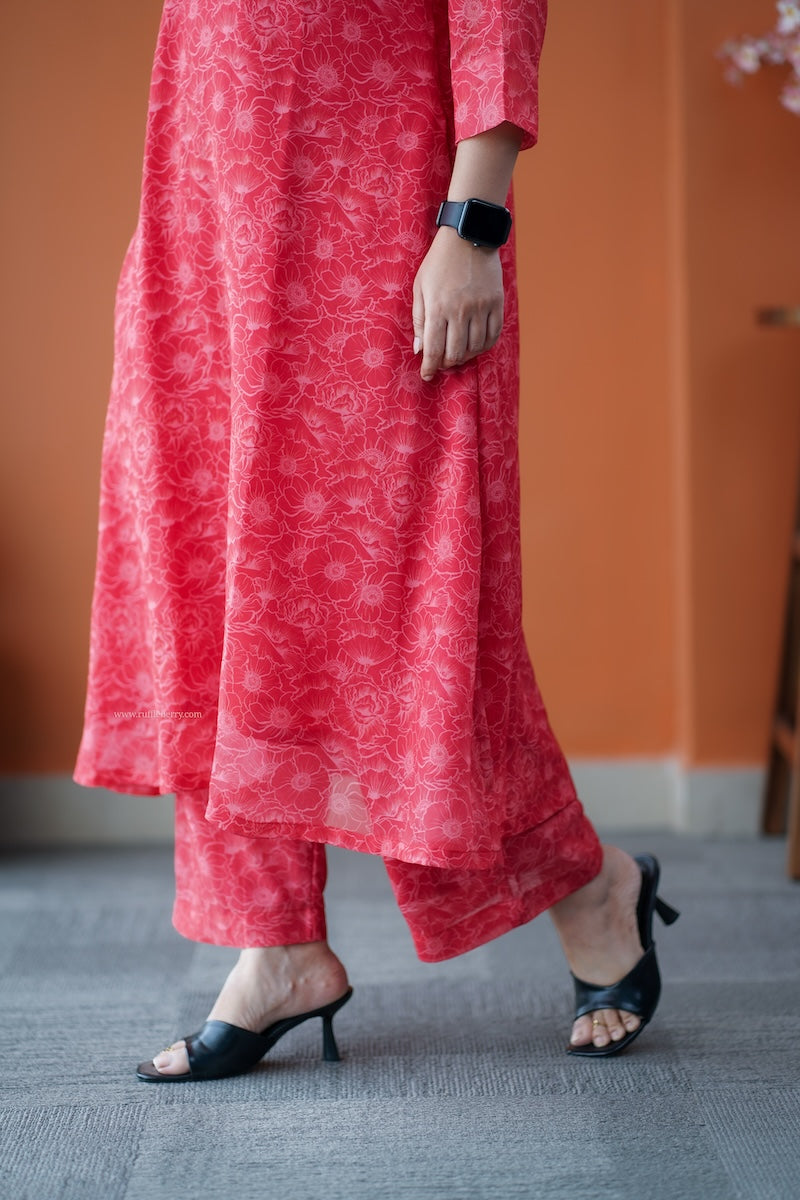 taara red georgette co-ord set