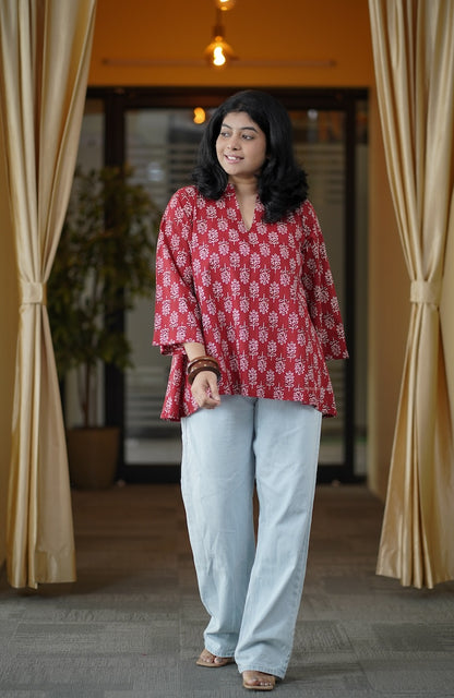 Cherry Red A-line Short Kurti