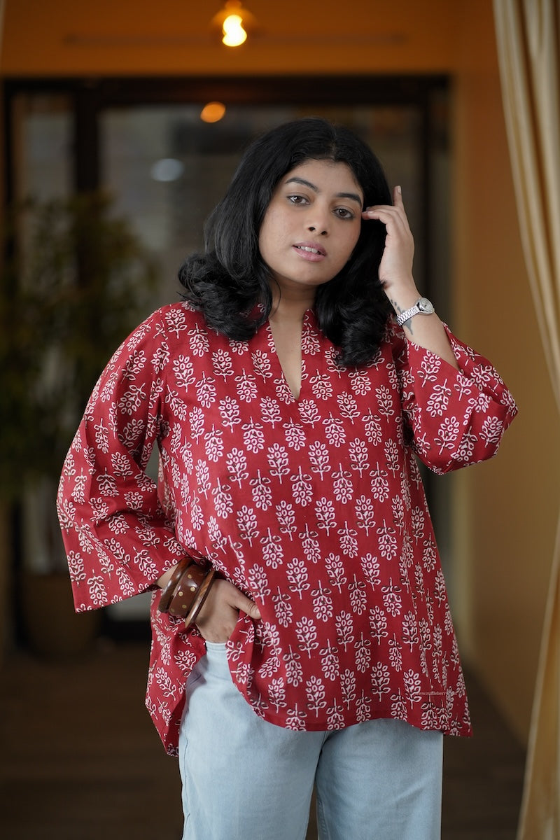 cherry red a-line short kurti