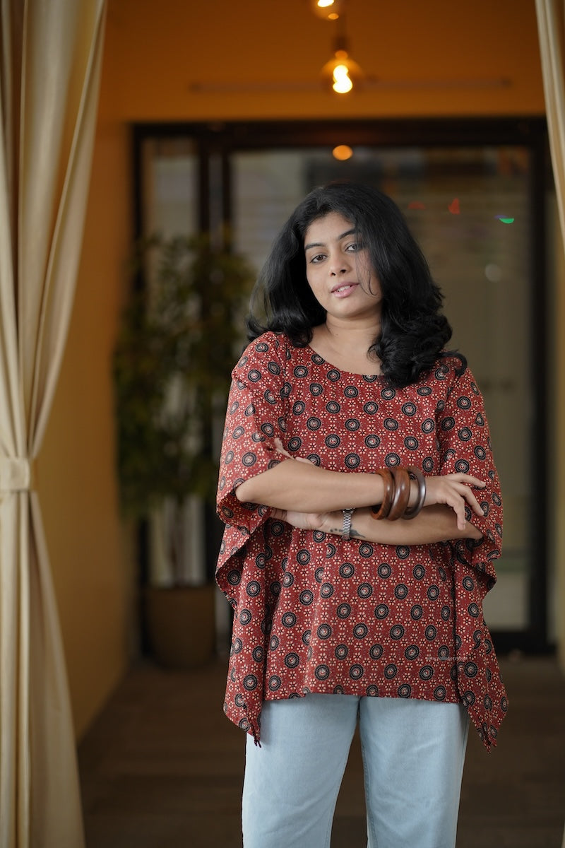 brick red kaftan short kurti