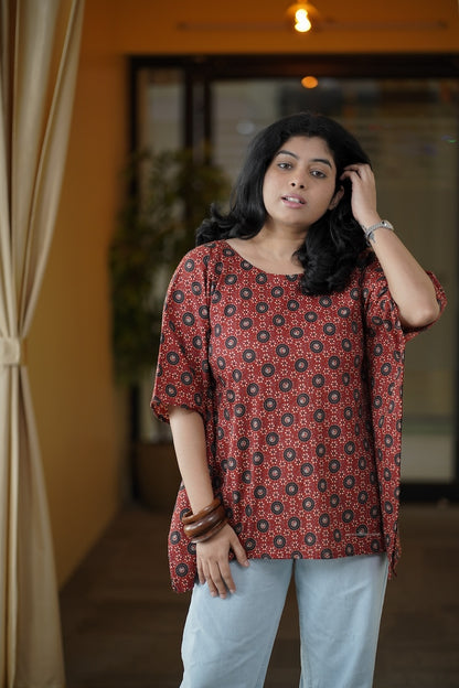 Brick Red Kaftan Short Kurti