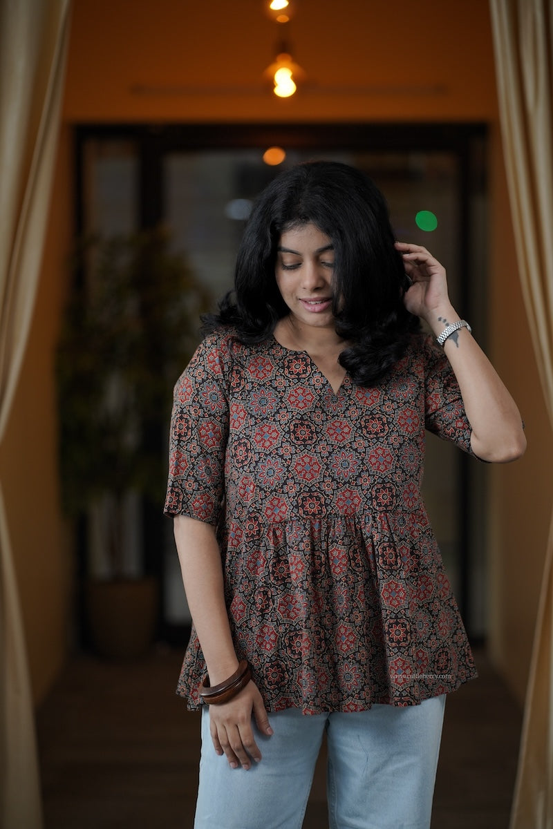 black ajrakh short kurti