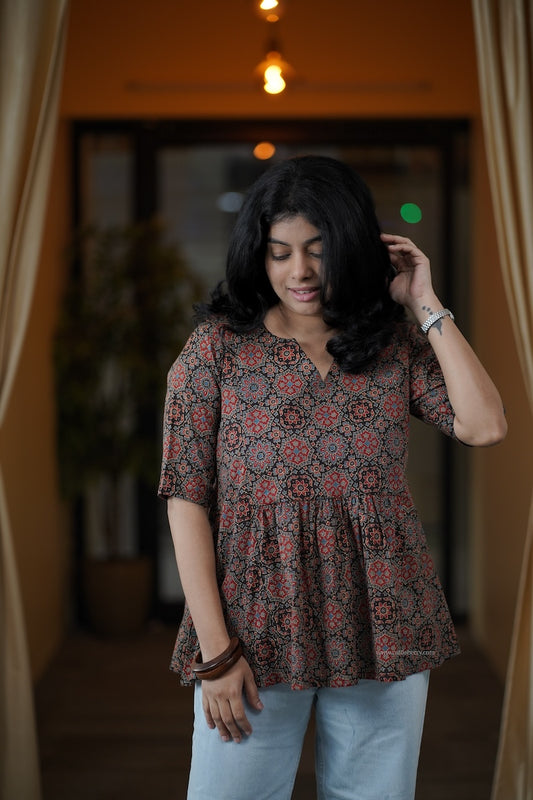 Black Ajrakh Short Kurti