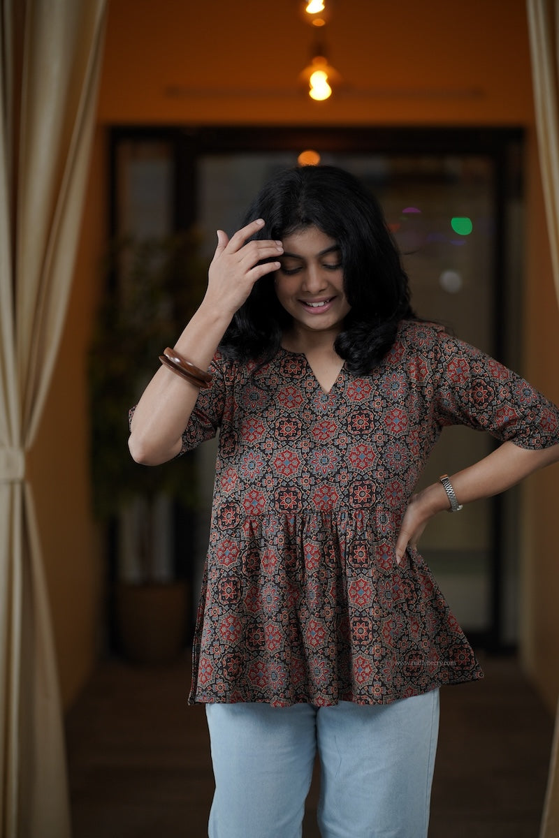 black ajrakh short kurti