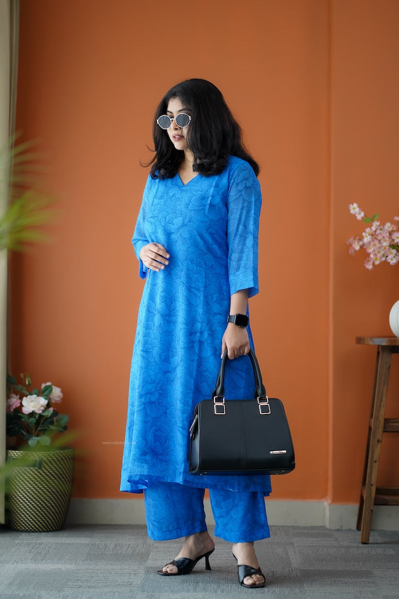 taara royal blue georgette co-ord set
