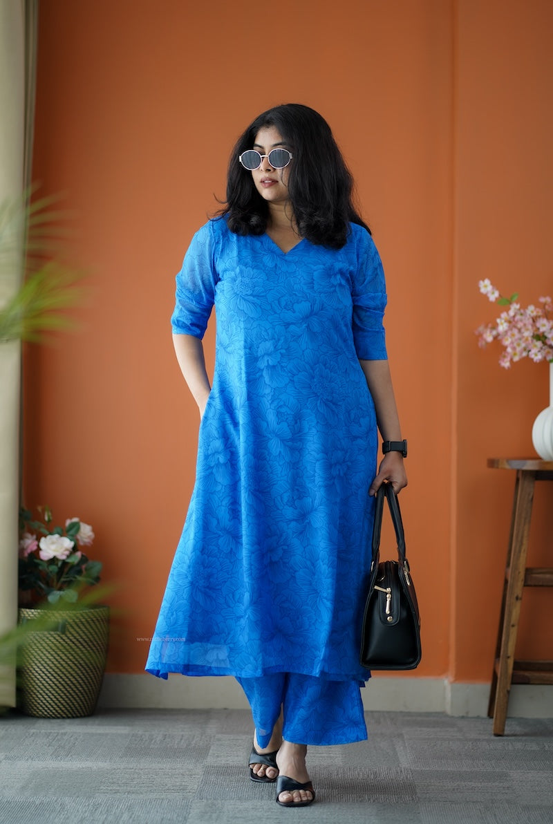 taara royal blue georgette co-ord set