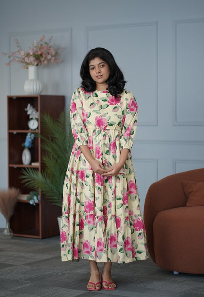 Garden Butter Yellow Cotton Tier Dress