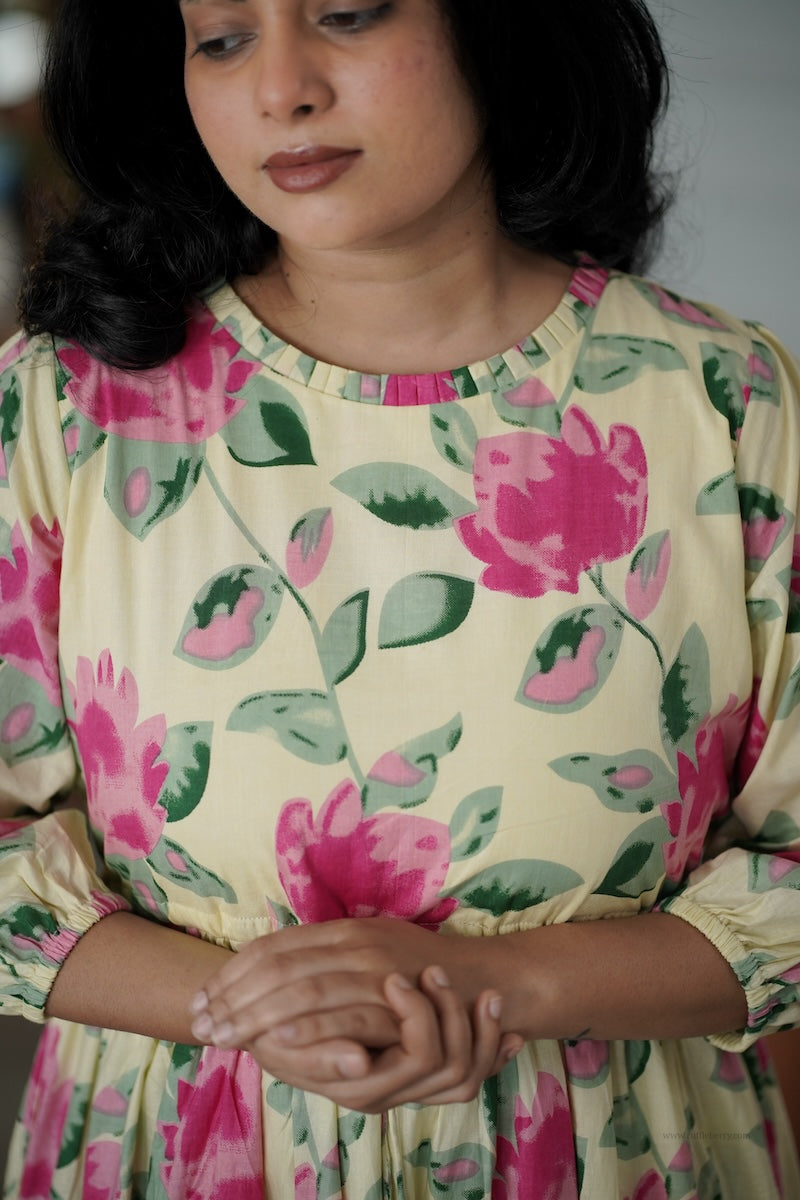 garden butter yellow cotton tier dress