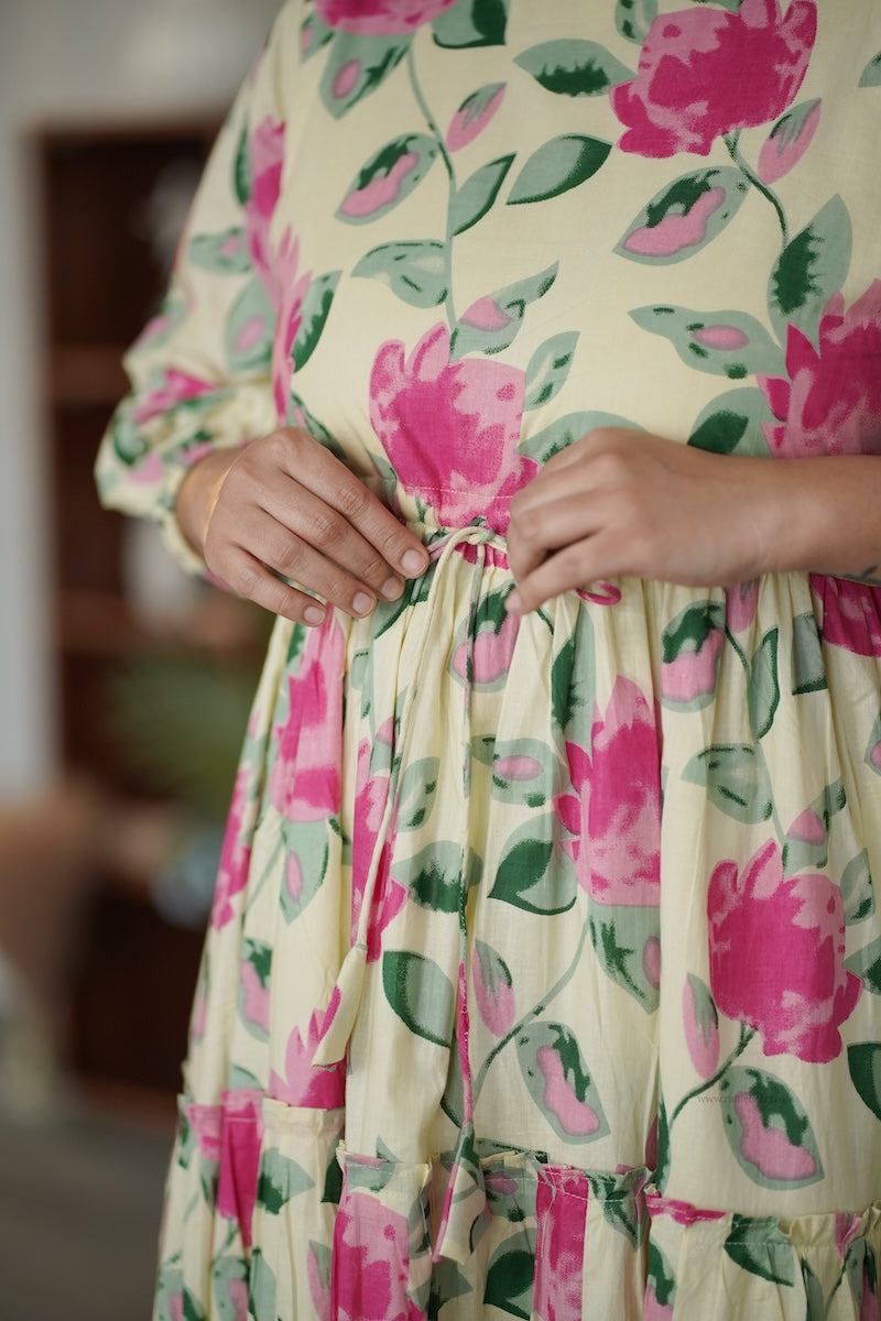 garden butter yellow cotton tier dress