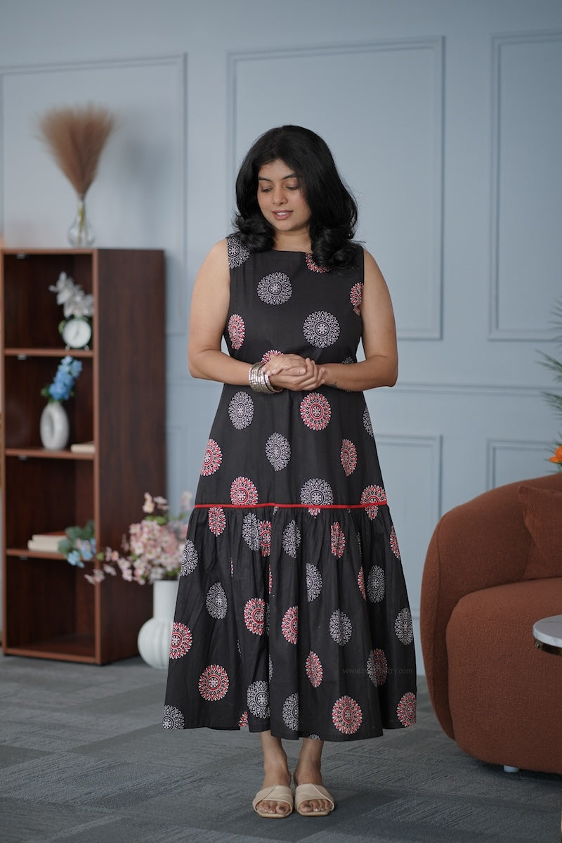 garden black a-line cotton dress