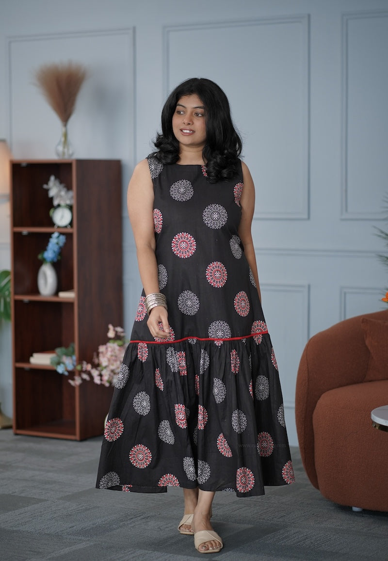 garden black a-line cotton dress