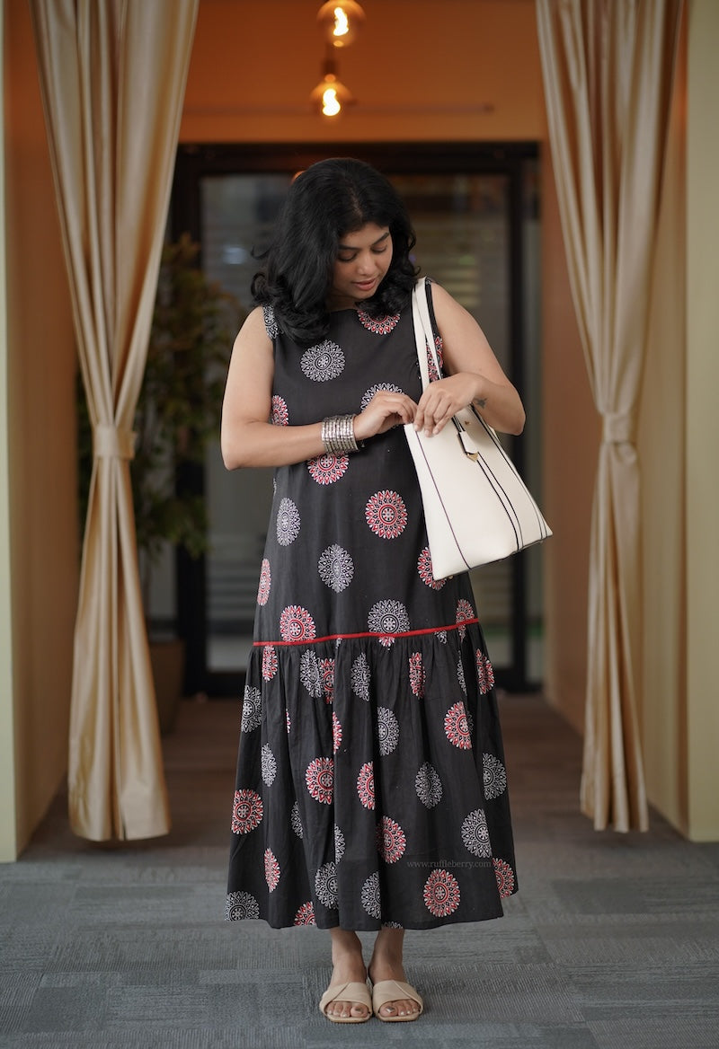 garden black a-line cotton dress