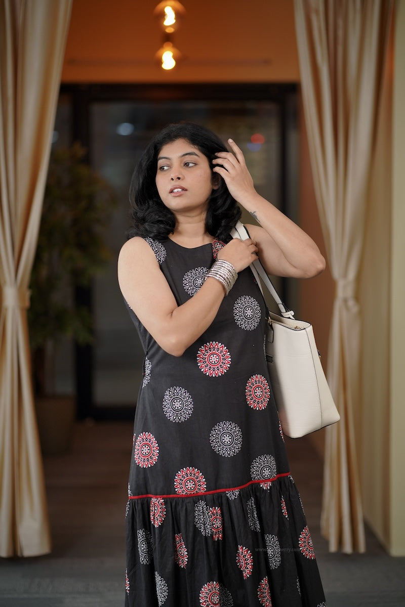 garden black a-line cotton dress