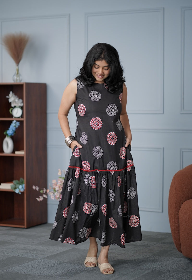 garden black a-line cotton dress