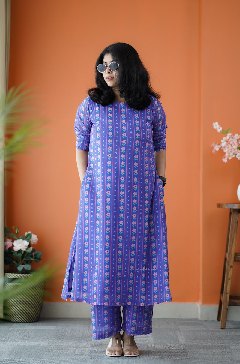 taara slate blue georgette co-ord set