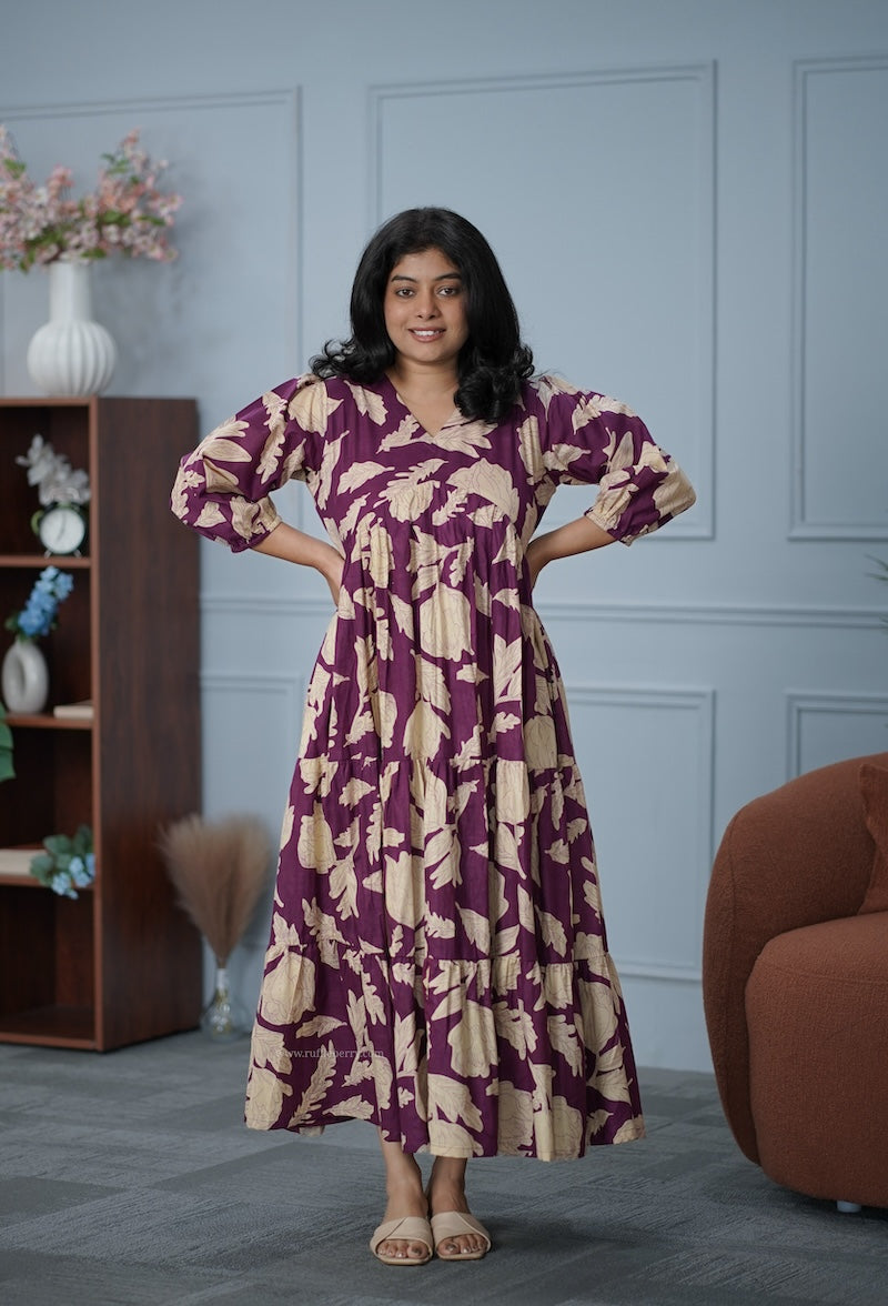 garden wine alia cut cotton tier dress