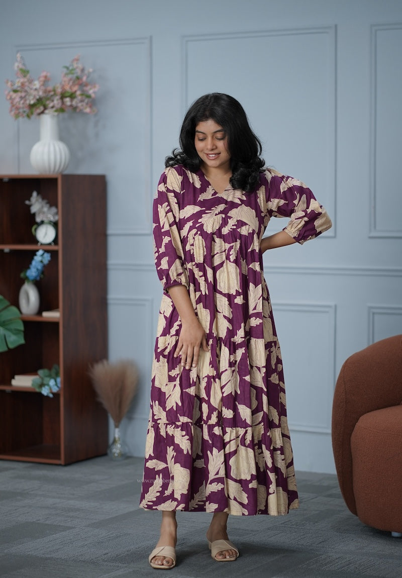 garden wine alia cut cotton tier dress