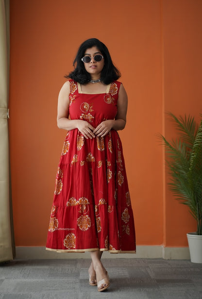 Hazelshine Tomato Red Cotton Tier Dress – Ruffleberry