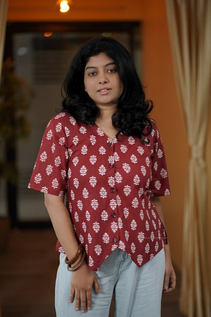 Red Wine Vest Style Short Kurti