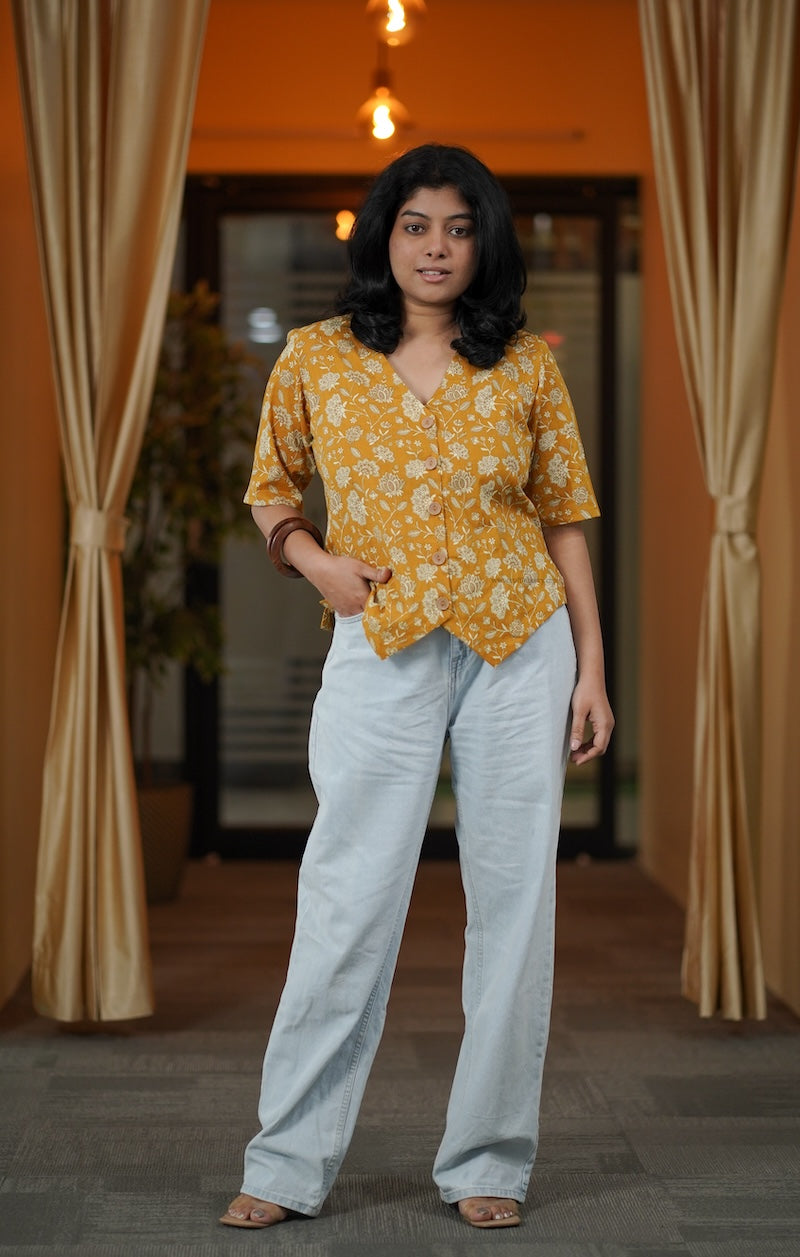 mustard yellow vest style short kurti