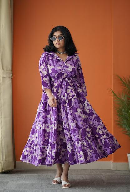 Hazelshine Violet Cotton Shirt Tier Dress