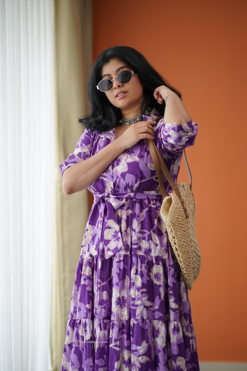 Hazelshine Violet Cotton Shirt Tier Dress – Ruffleberry