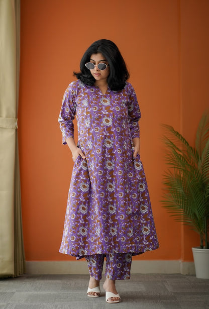 Bloom Violet Cotton Co-Ord Set