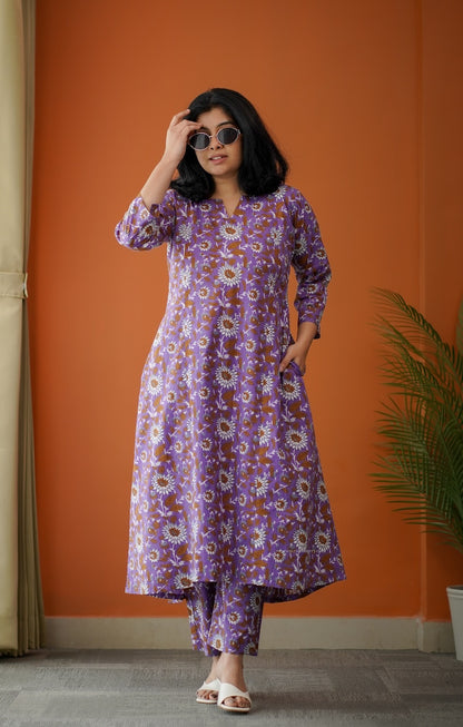 Bloom Violet Cotton Co-Ord Set