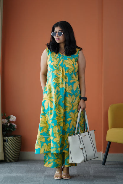 Julie Turquoise Cotton Co-ord Set