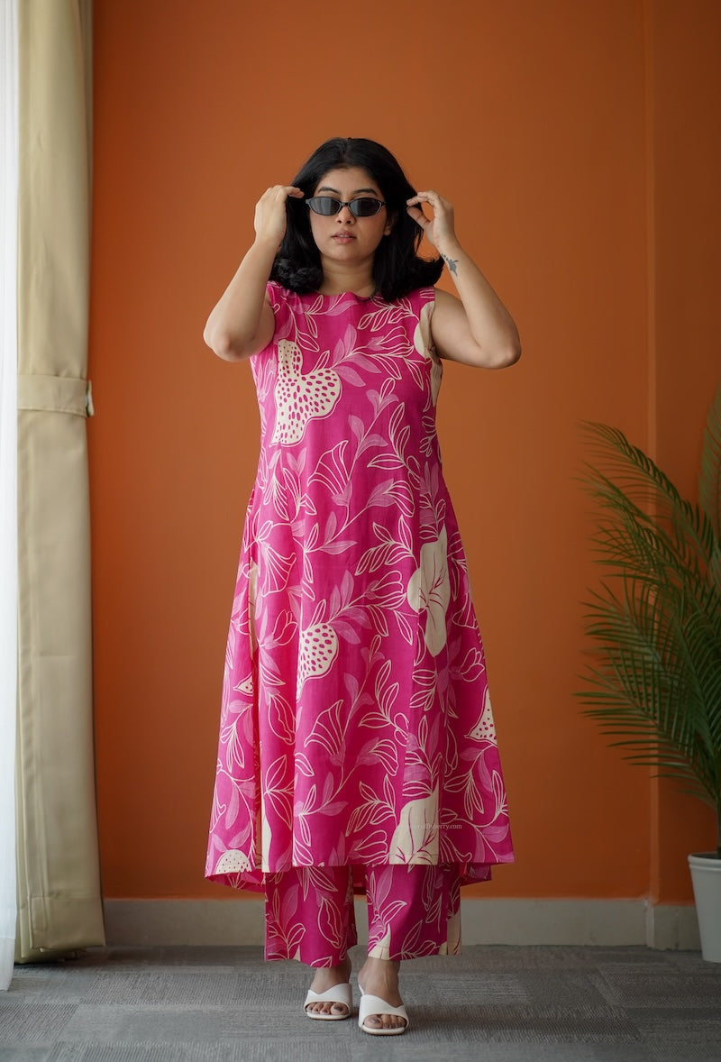 bloom pink abstract cotton co-ord set
