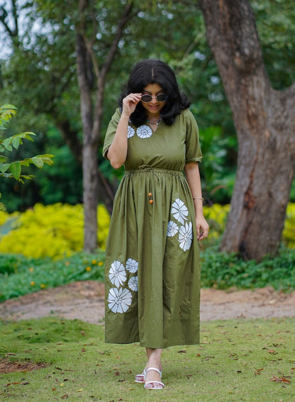Olive Girl Embroidered Cotton Maxi Dress