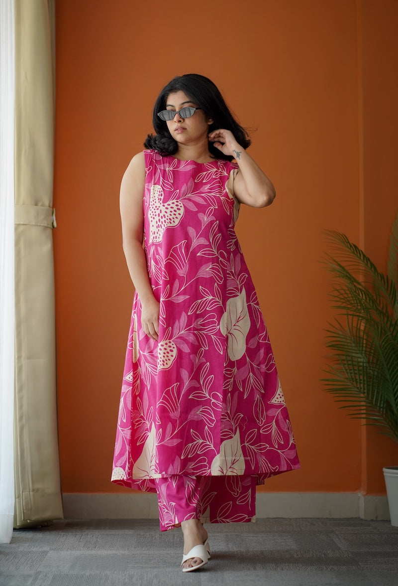 bloom pink abstract cotton co-ord set