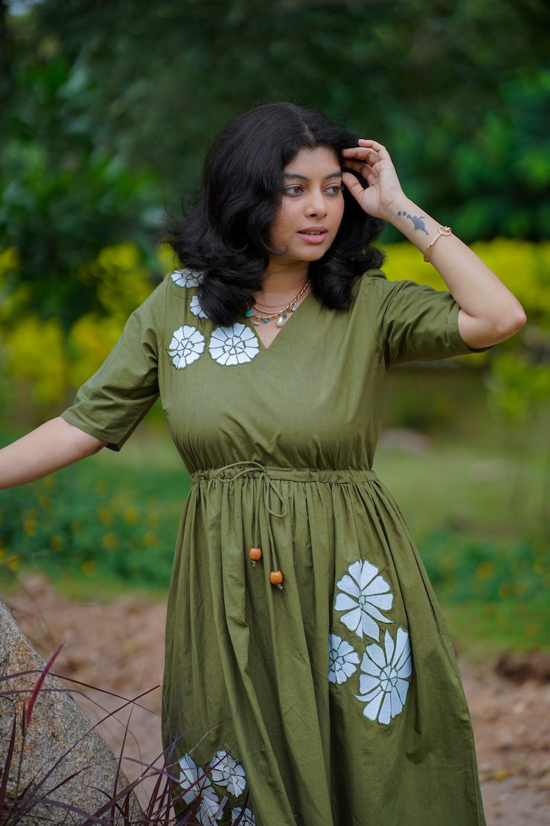 olive girl embroidered cotton maxi dress