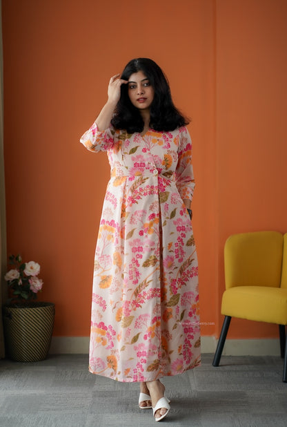 Rimjim Cream Georgette Button Wrap Dress
