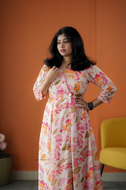 Rimjim Cream Georgette Button Wrap Dress